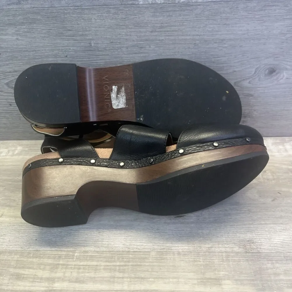 Vionic Black Leather Slingback Clogs with Buckle and Stud Trim - Picture 9 of 10